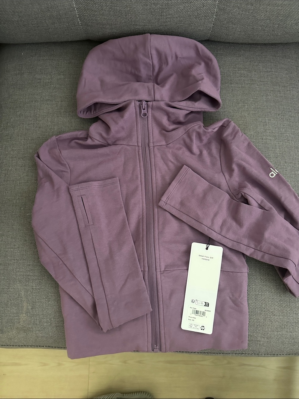 ALO Women’s Sway Full Zip Hoodie in Plum Kiss (cropped)